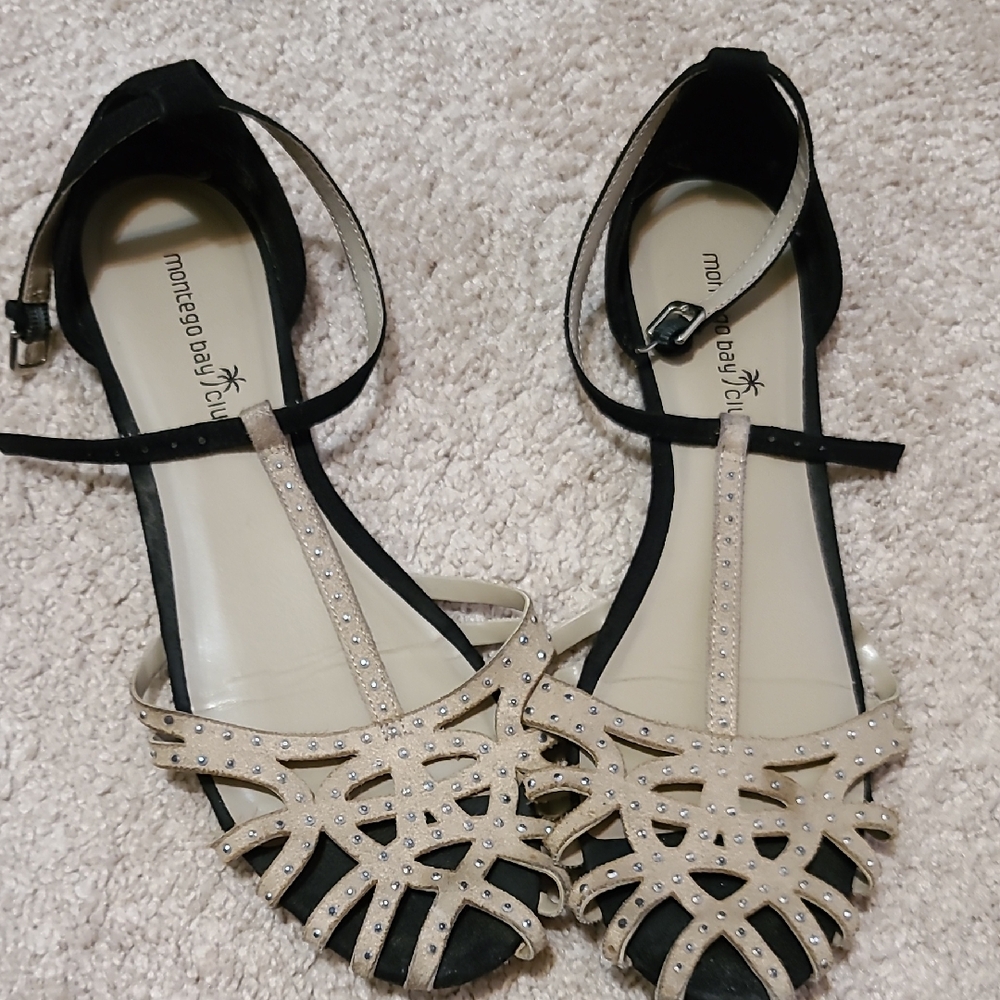 Montego Bay Club Black and Tan Strappy Sandals